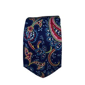 1901 Mens Silk Tie With Paisley Print In Blue & Red Colors NWT
